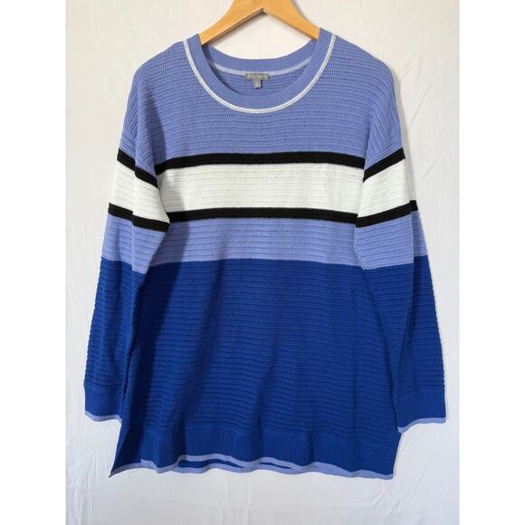 T By Talbots Tunic Sweater Womens Size Large Sporty Stripe Colorblock Blue - Picture 2 of 11